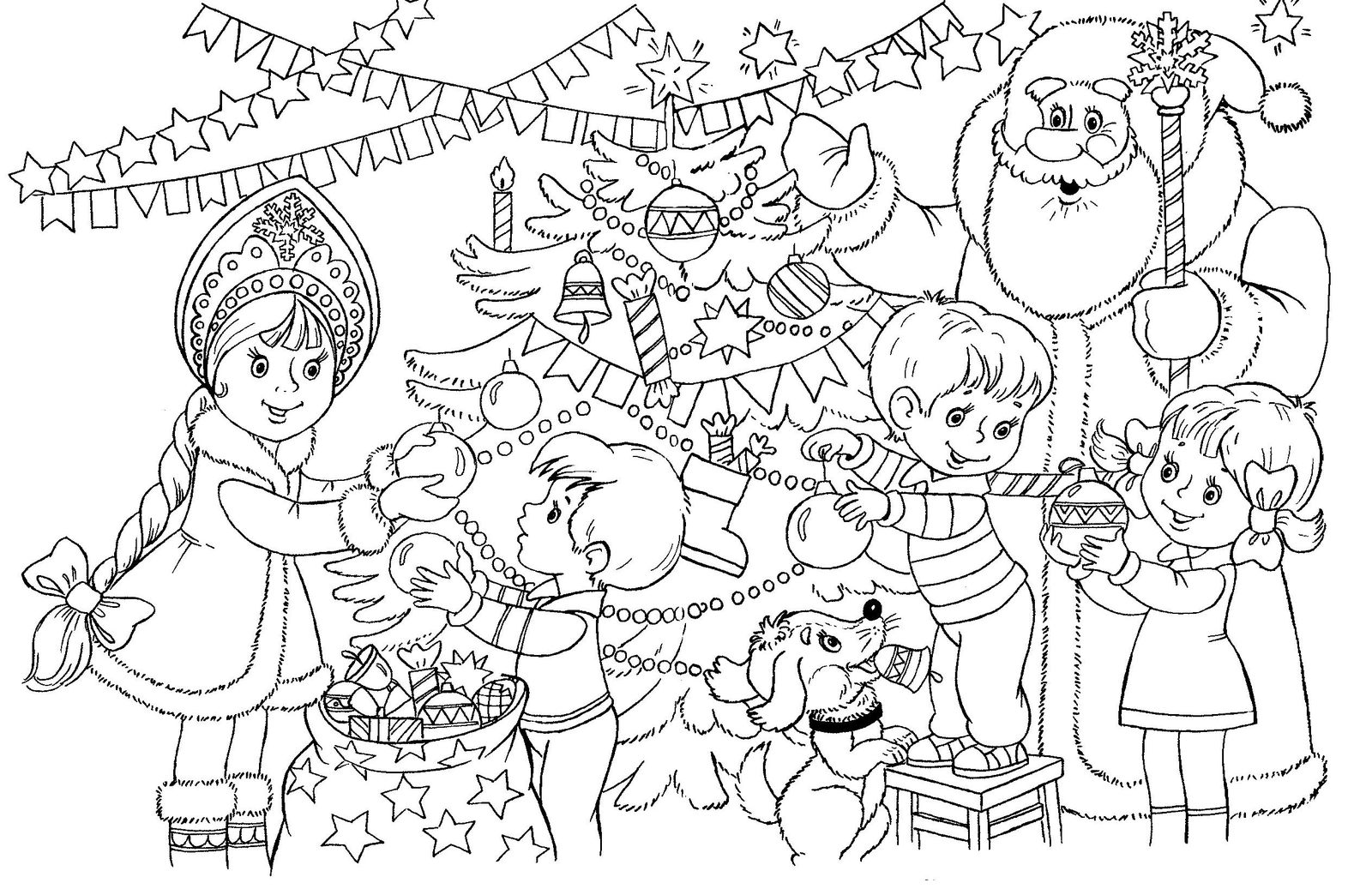 Раскраски на Новый год 2024 с Дедом Морозом и Снегурочкой