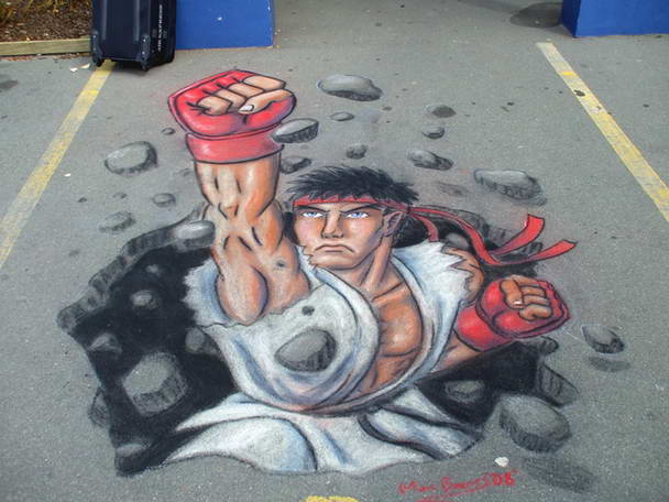 Искусство тротуара Рю 3D Sidewalk Art Ryu