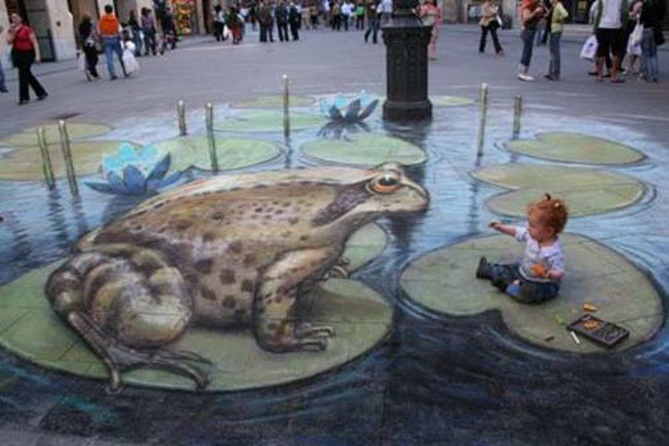 Лягушка-искусство на тротуаре Sidewalk Art Frog