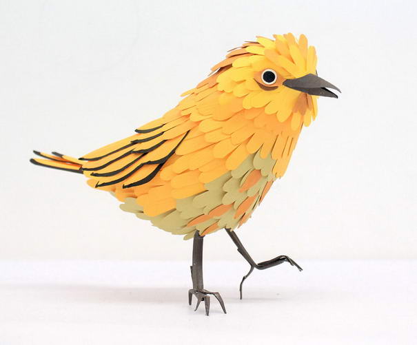 Желтая пеночка Yellow Warbler - Paper Bird Sculptures
